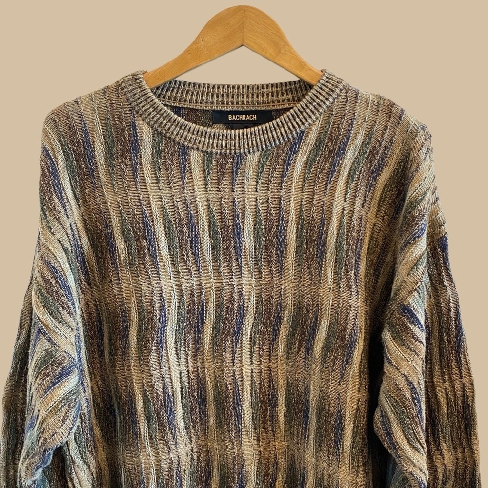 Vintage Bachrach Coogi Style Knit Textured Print Crewneck Sweater - Picture 4 of 8